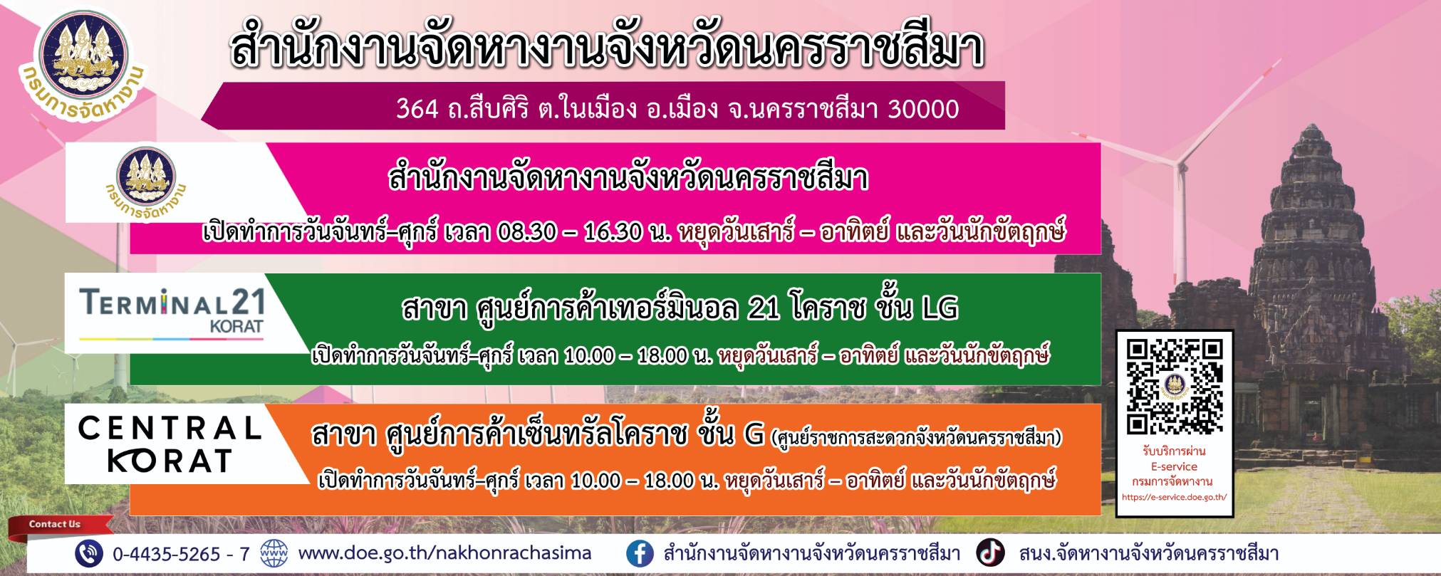 เวลาทำการและช่องทางการติดต่อสำนักงานจัดหางานจังหวัดนครราชสีมา