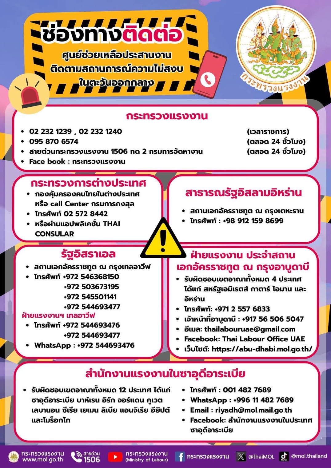 ช่องทางติดต่อ ศูนย์ช่วยเหลือประสานงาน ติดตามสถานการณ์ความไม่สงบ ฯ