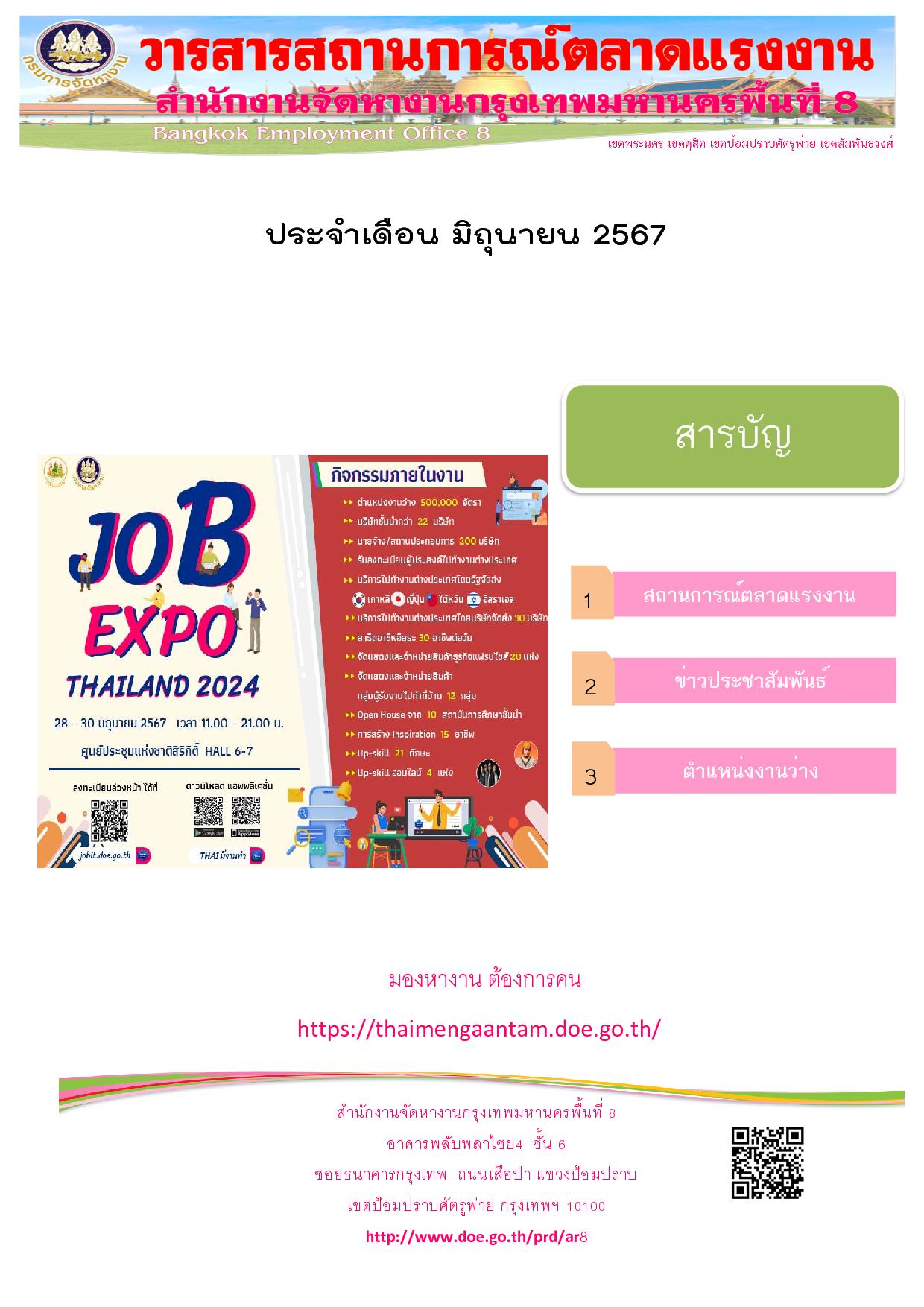 วารสารสถานการณ์ตลาดแรงงาน ประจำเดือน มิ.ย.2567