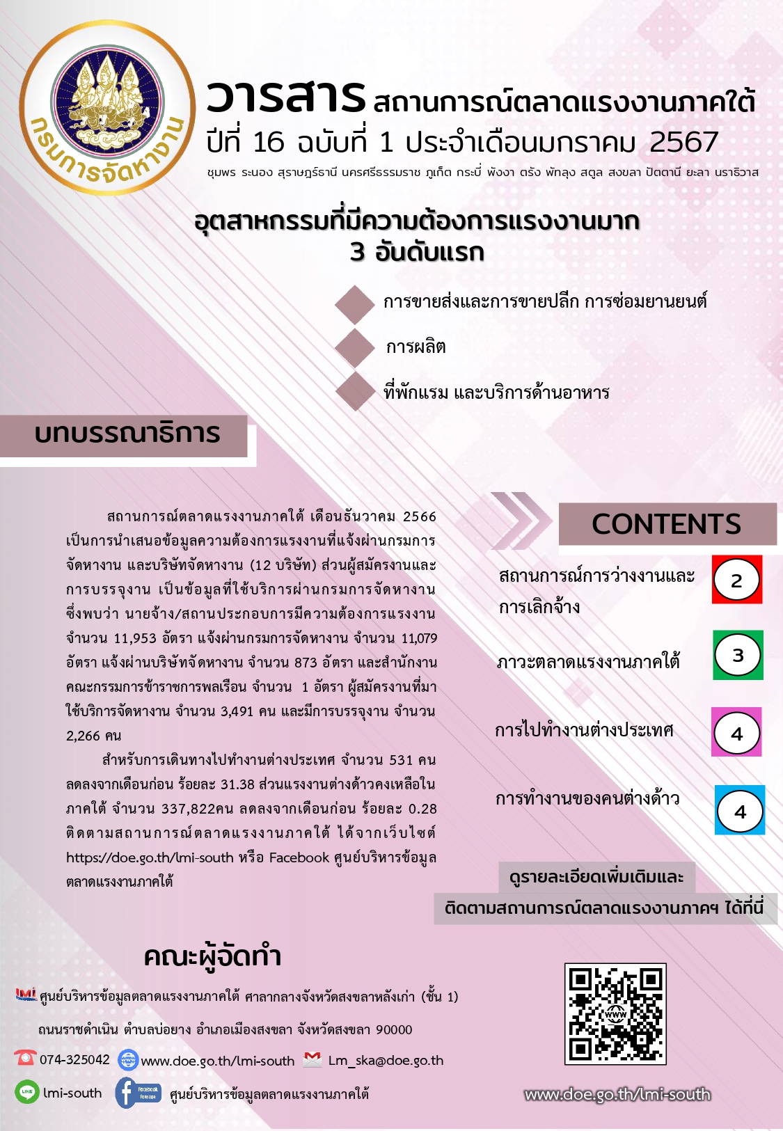 วารสารสถานการณ์ตลาดแรงงานภาคใต้ ปีที่ 16 ฉบับที่ 1 เดือนมกราคม 2567