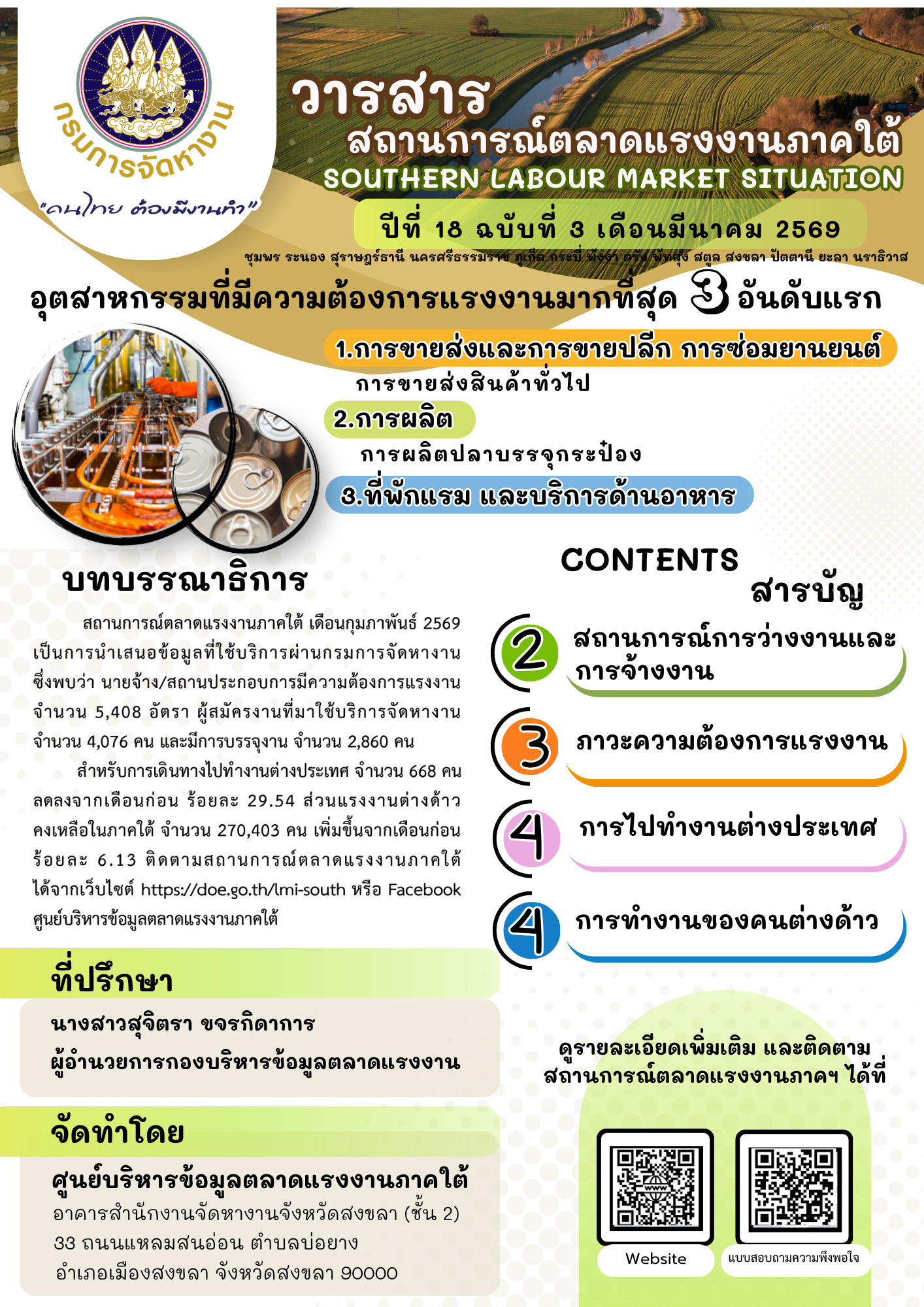 วารสารสถานการณ์ตลาดแรงงานภาคใต้ ปีที่ 18 ฉบับที่ 3 เดือนมีนาคม 2569