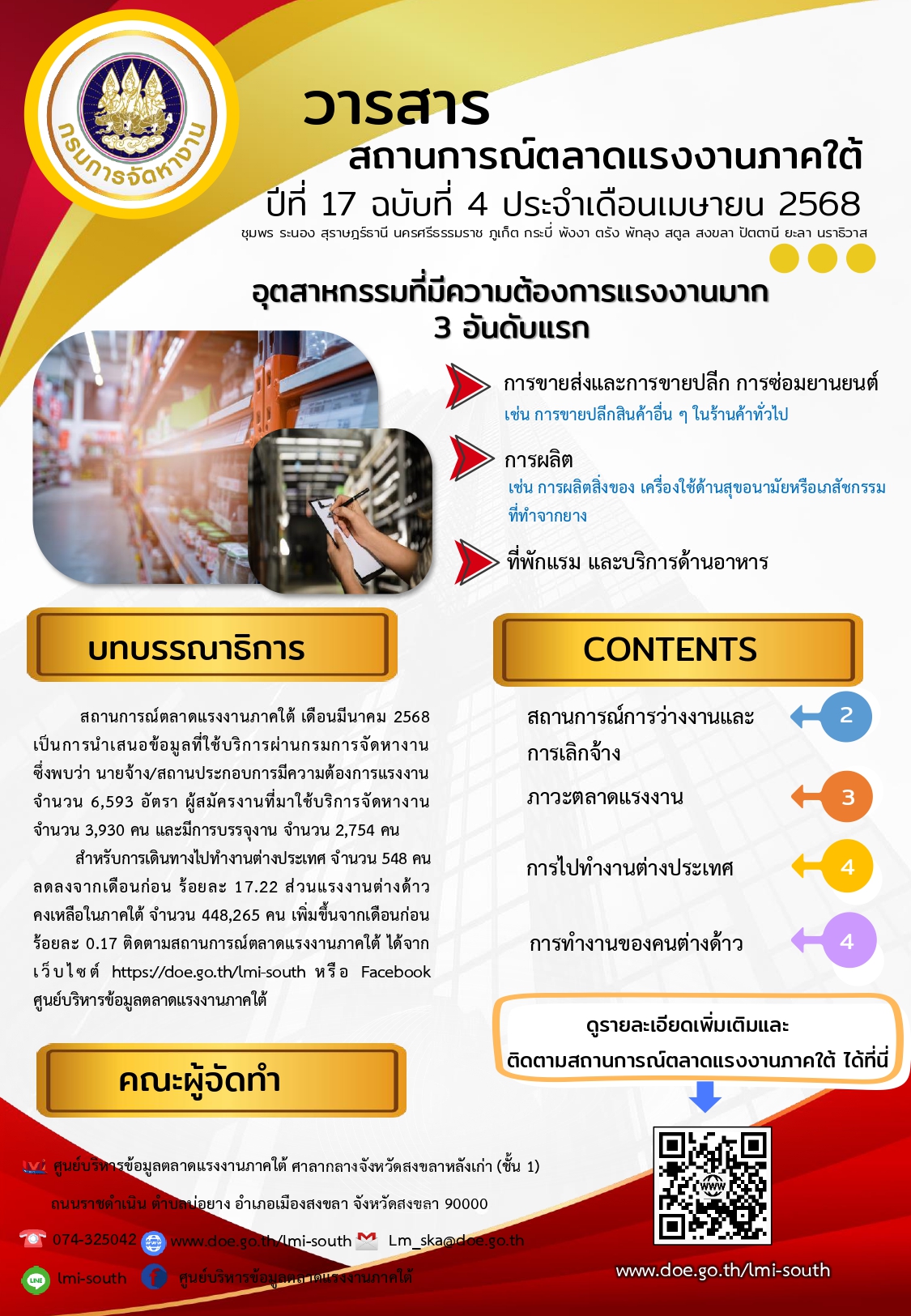 วารสารสถานการณ์ตลาดแรงงานภาคใต้ ปีที่ 17 ฉบับที่ 4 เดือนเมษายน 2568