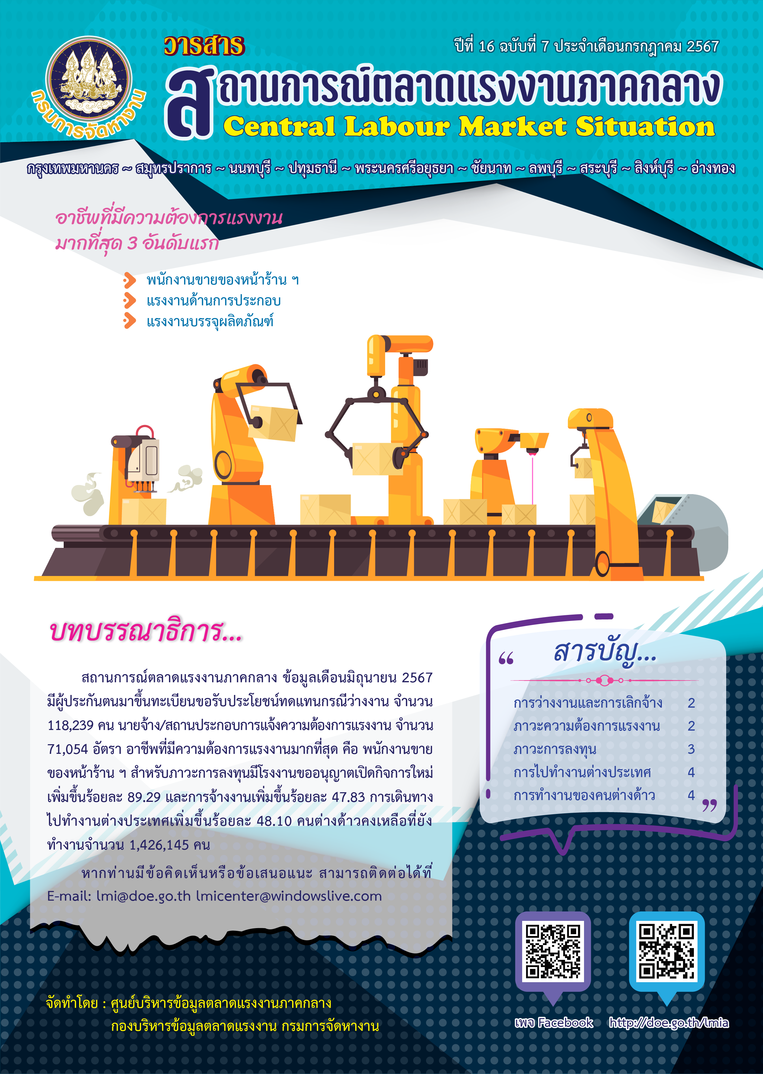 วารสารสถานการณ์ตลาดแรงงานภาคกลาง ประจำเดือนกรกฎาคม 2567
