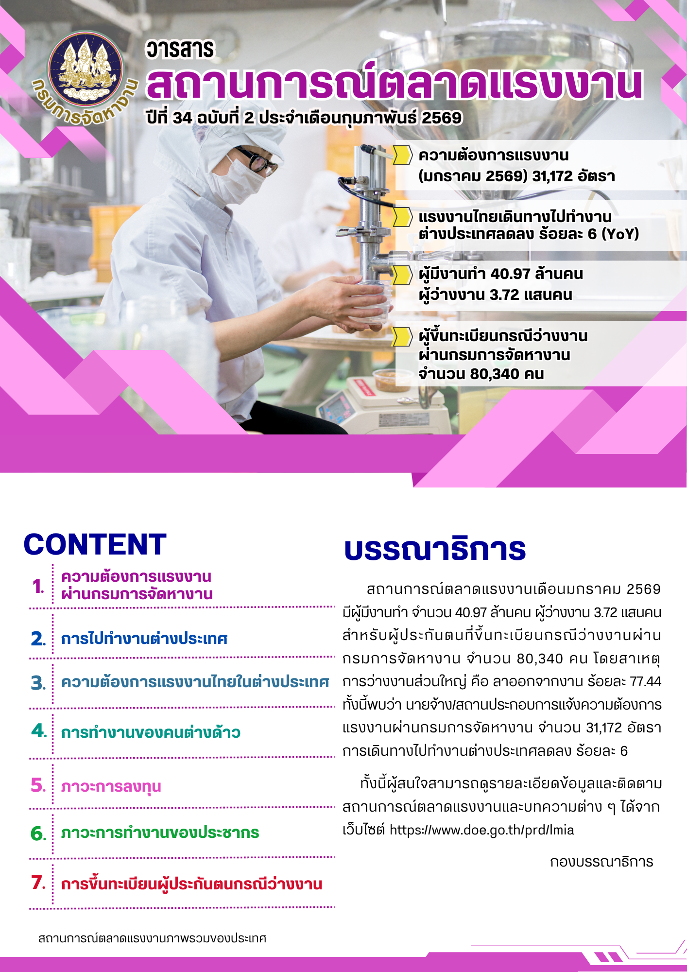 วารสารสถานการณ์ตลาดแรงงานประจำเดือนกุมภาพันธ์ 2569