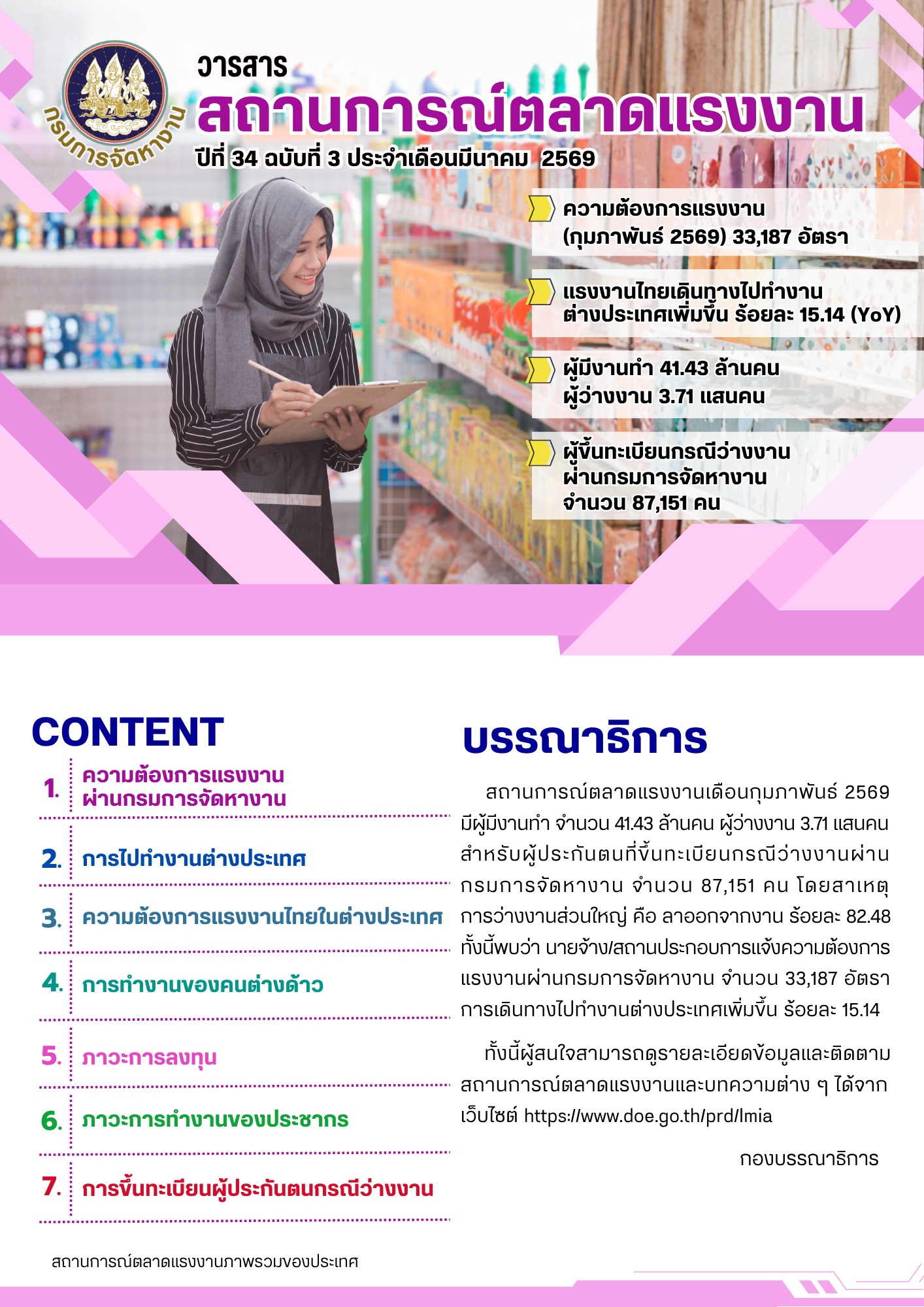 วารสารสถานการณ์ตลาดแรงงานประจำเดือนมีนาคม 2569