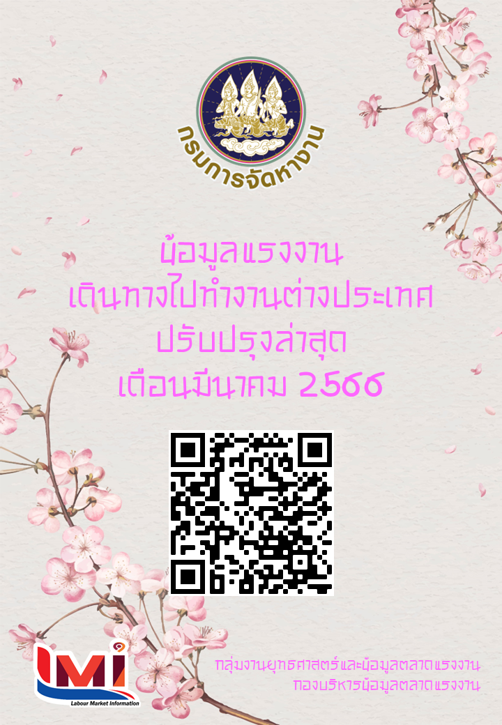 ข้อมูลแรงงานเดินทางไปทำงานต่างประเทศ ประจำเดือนมีนาคม 2566