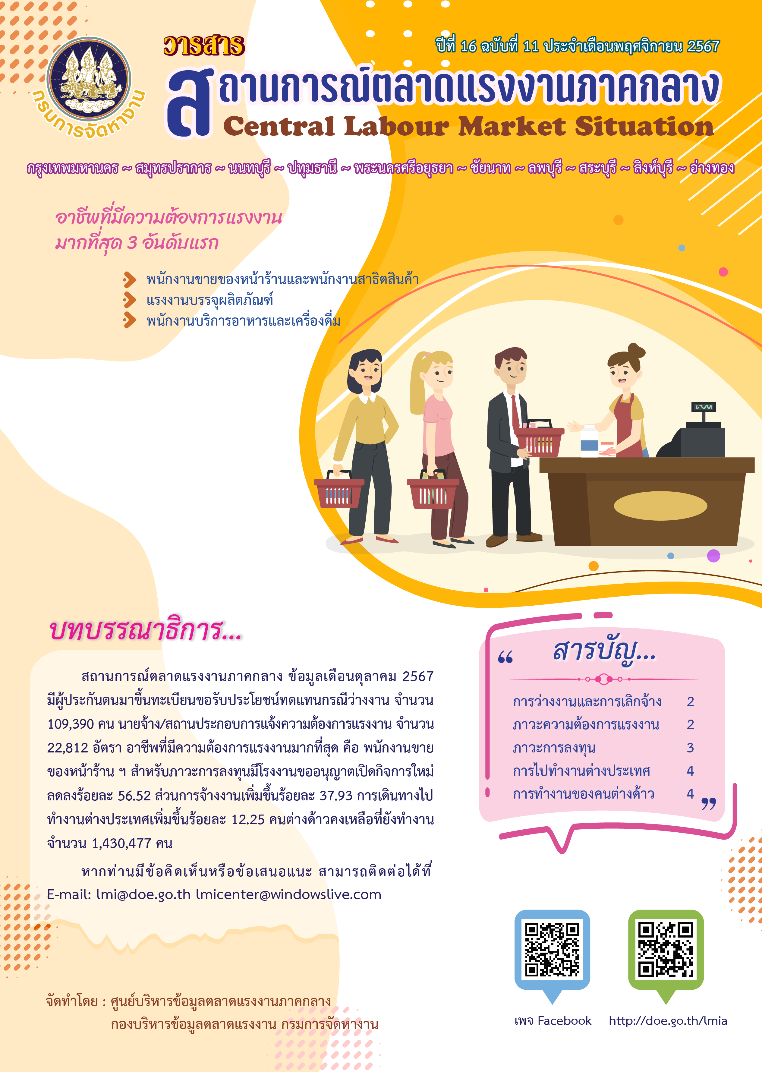 วารสารสถานการณ์ตลาดแรงงานภาคกลาง ประจำเดือนพฤศจิกายน 2567